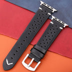 Apple Watch Strap in Genuine Leather black and silver