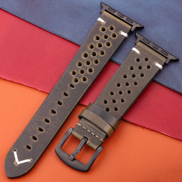 Apple Watch Strap in Genuine Leather khaki green and black
