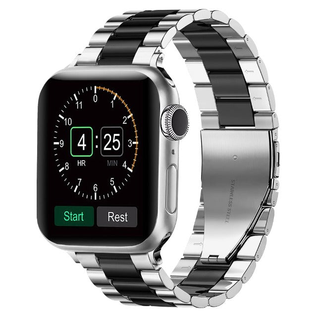 Silver and black Metal Apple Watch band
