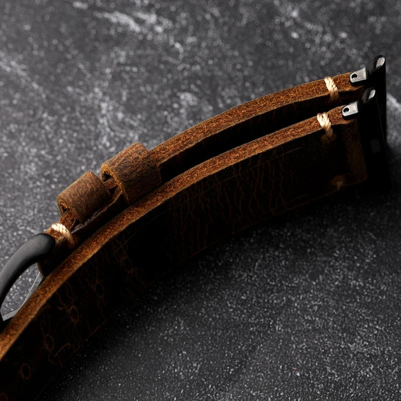 Men's Apple Watch Strap in Thick Black Leather
