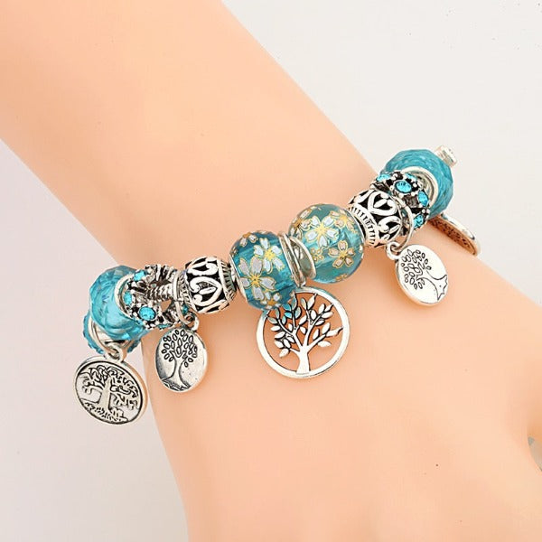 Tree of Life Bracelet Sterling Silver for Women Sky Blue