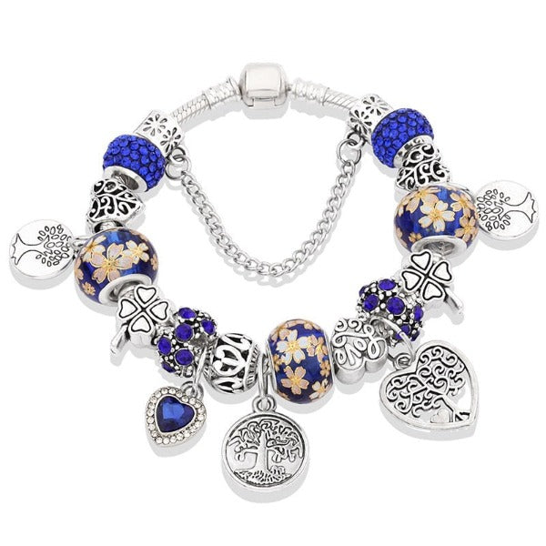 Tree of Life Bracelet Sterling Silver for Women Navy Blue
