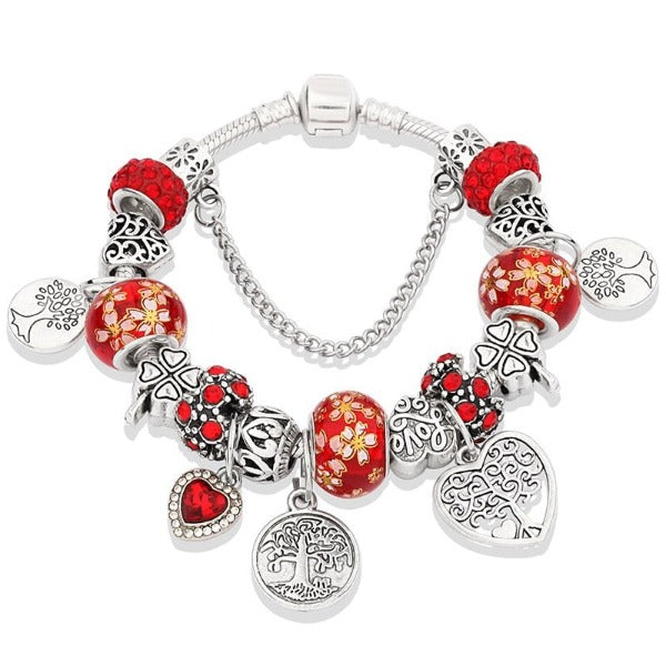 Tree of Life Bracelet Sterling Silver for Women Red