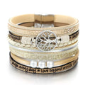 Tree of Life Bracelet Leather Cuff in Beige