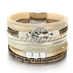 Tree of Life Bracelet Leather Cuff in Beige