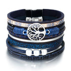 Tree of Life Bracelet Leather Cuff in Blue