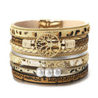 Tree of Life Bracelet Leather Cuff in Leopard