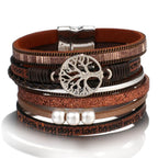 Tree of Life Bracelet Leather Cuff in Brown