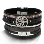 Tree of Life Bracelet Leather Cuff in Black