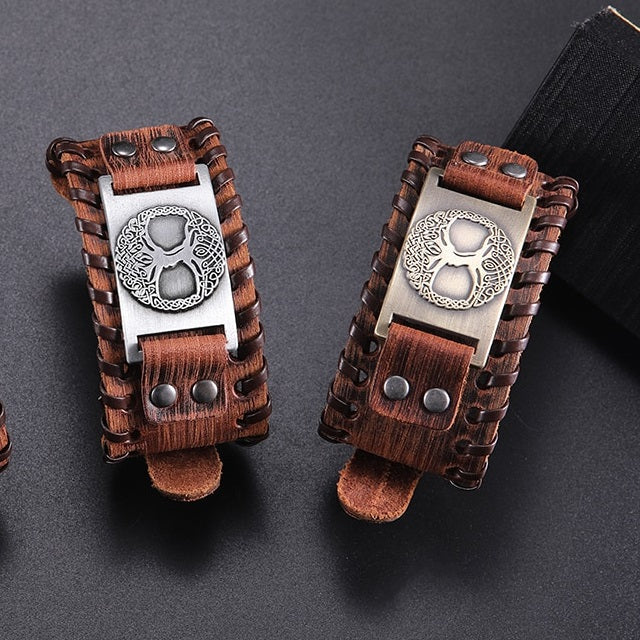 Men's Tree of Life Bracelet in Brown and Silver