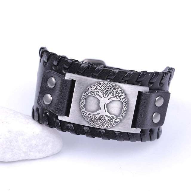 Men's Tree of Life Bracelet in Black and Silver