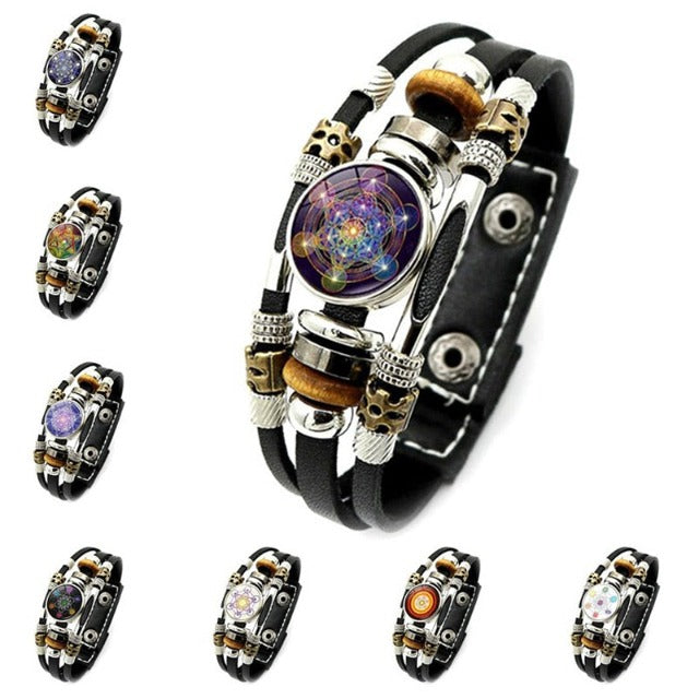 Metatron Archangel Leather Curb Bracelet