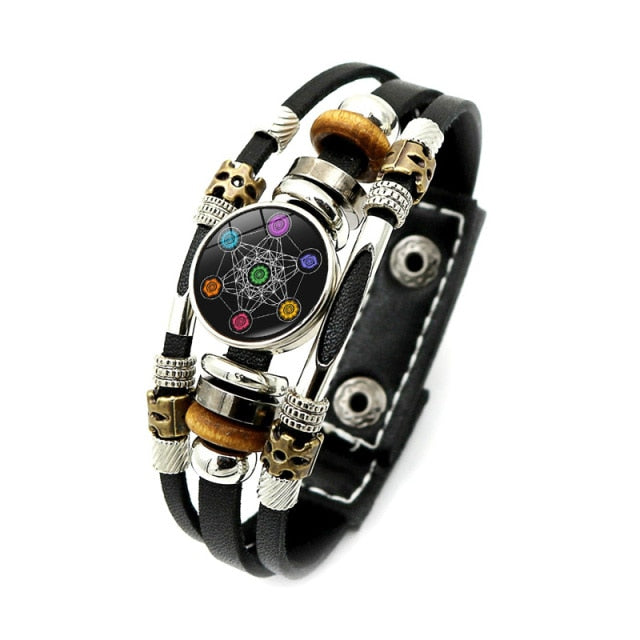 Metatron Archangel Leather Curb Bracelet