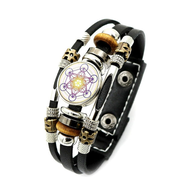 Metatron Archangel Leather Curb Bracelet