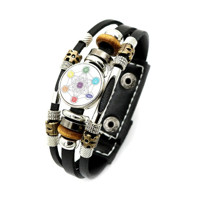 Metatron Archangel Leather Curb Bracelet