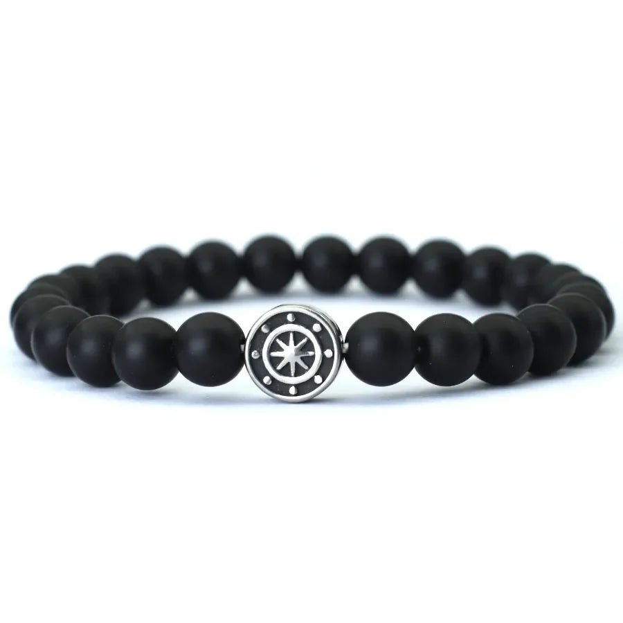 Bracelet with Compass Wind Rose in Natural Stones onyx