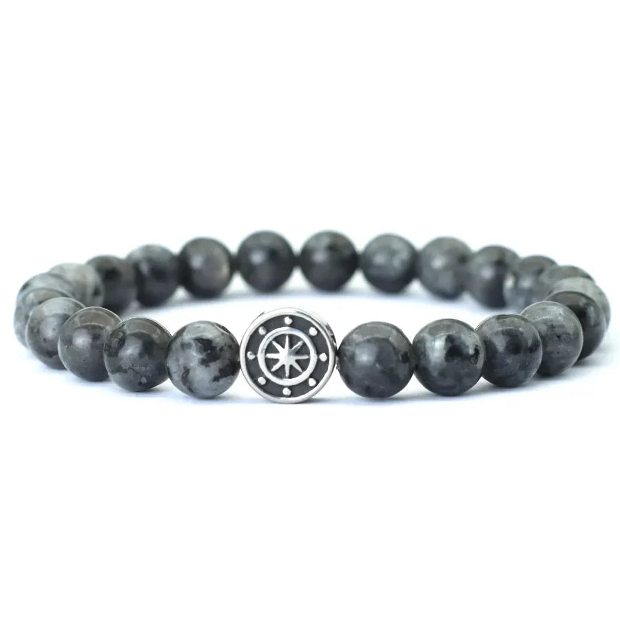 Bracelet with Compass Wind Rose in Natural Stones black stone