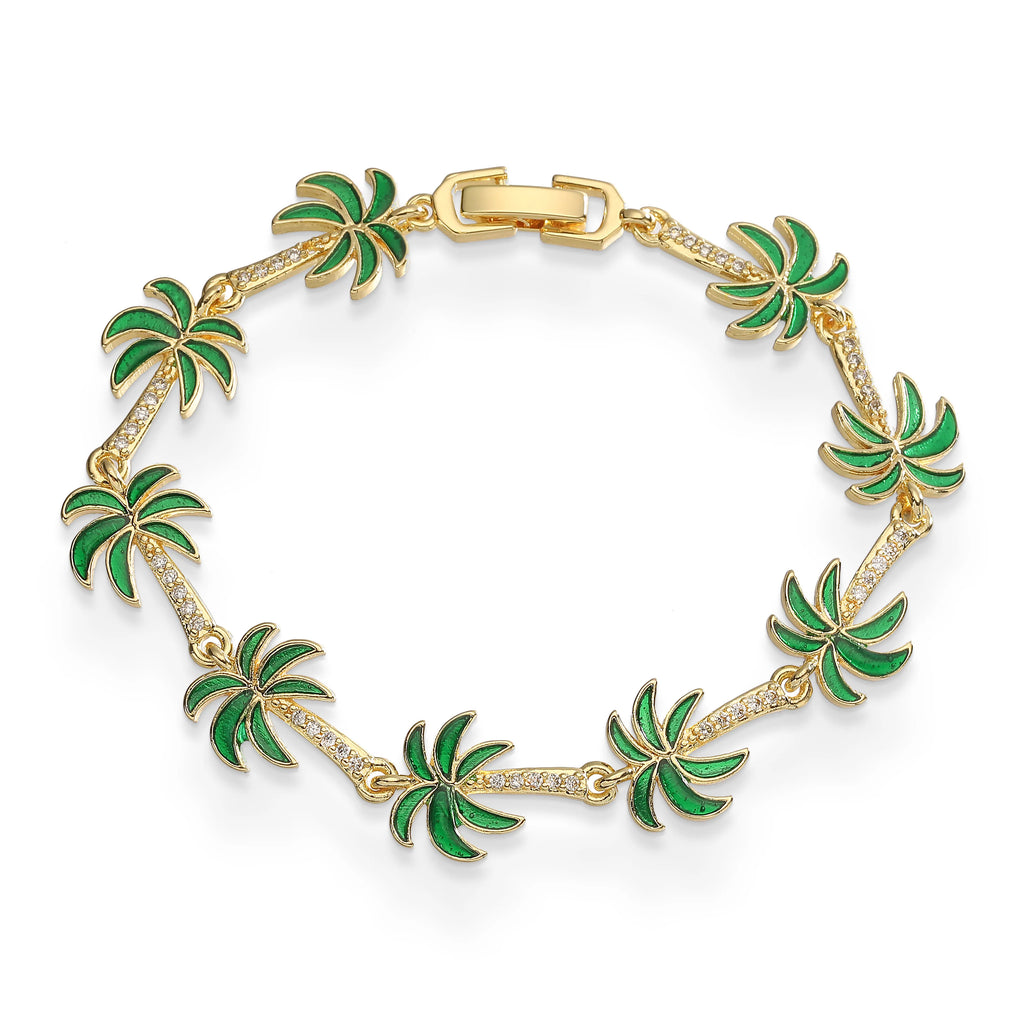 Bracelet with green enamel palm charms