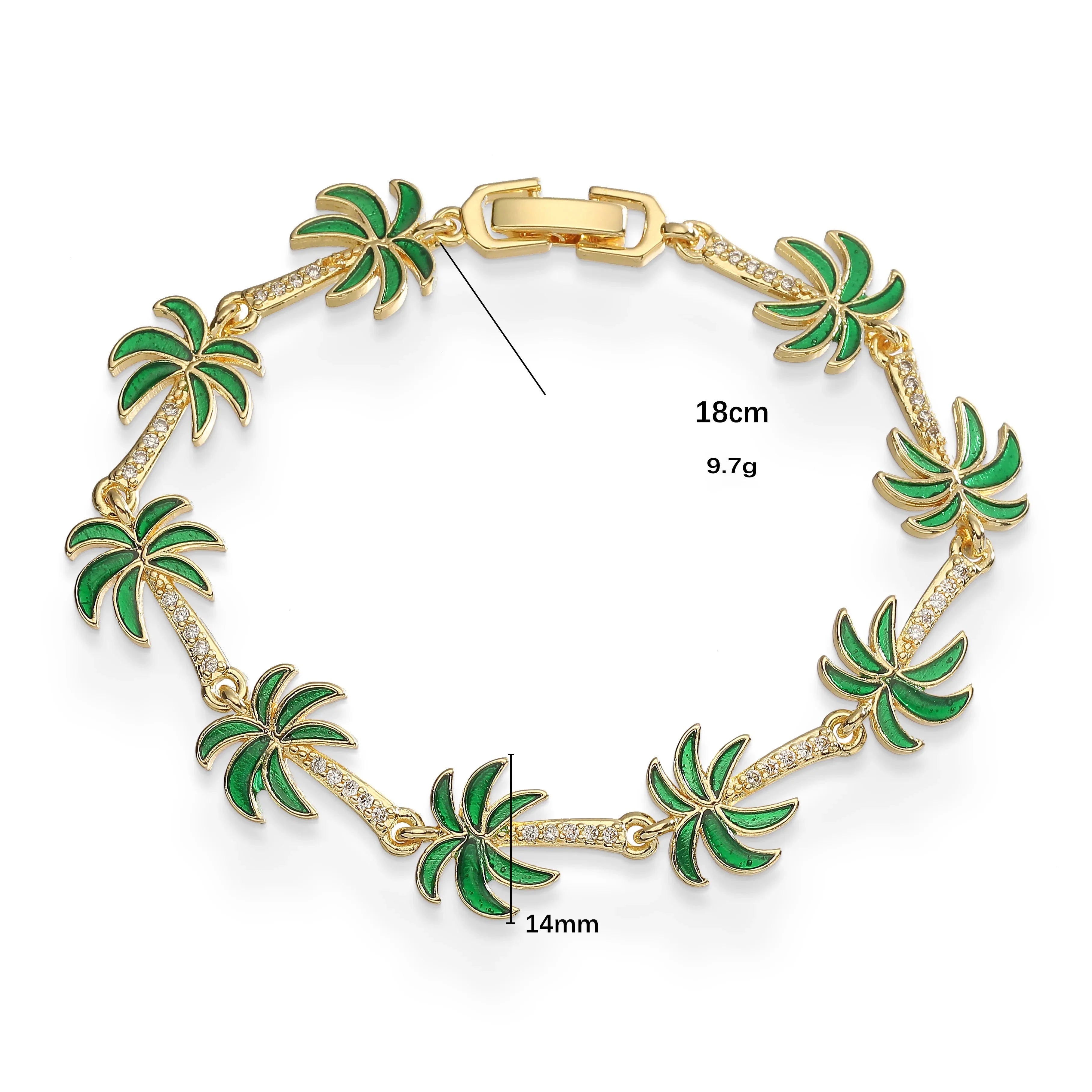 Bracelet with green enamel palm charms