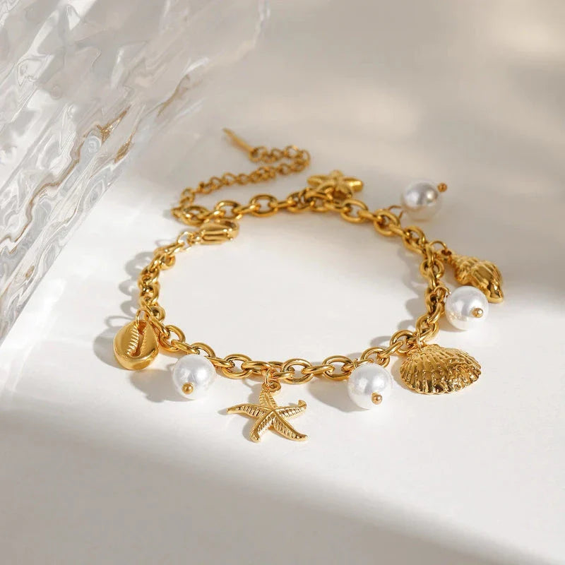 Bracelet with Shells and White Pearls