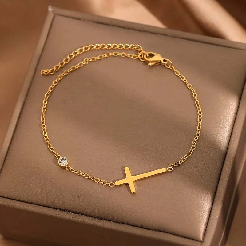 Bracelet with Cross for Women Gold & Silver