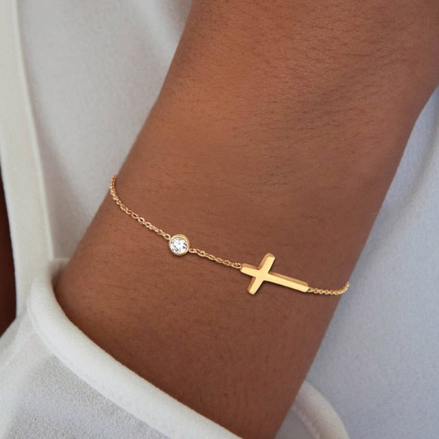 Bracelet with Cross for Women Gold & Silver Gold