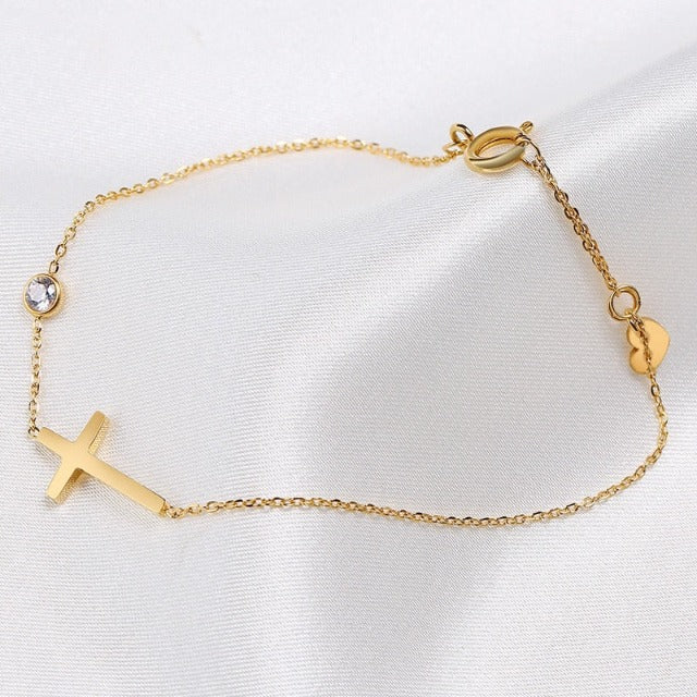 Bracelet with Cross for Women Gold & Silver Gold