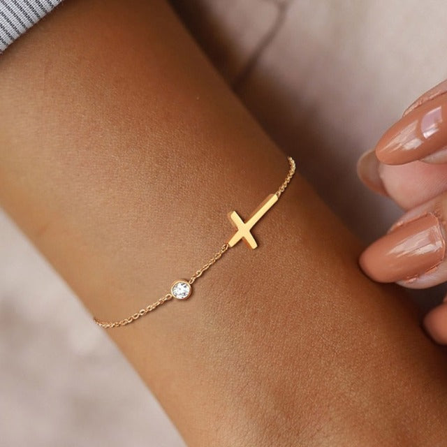 Bracelet with Cross for Women Gold & Silver Gold