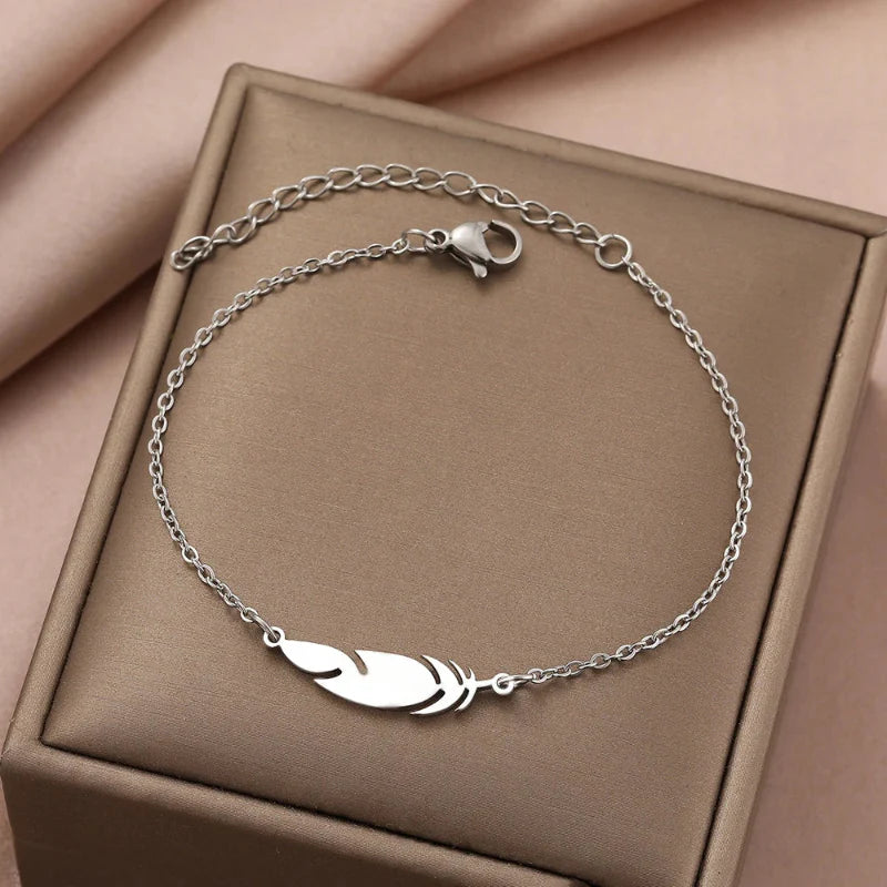 Charm Bracelet with Silver Feather