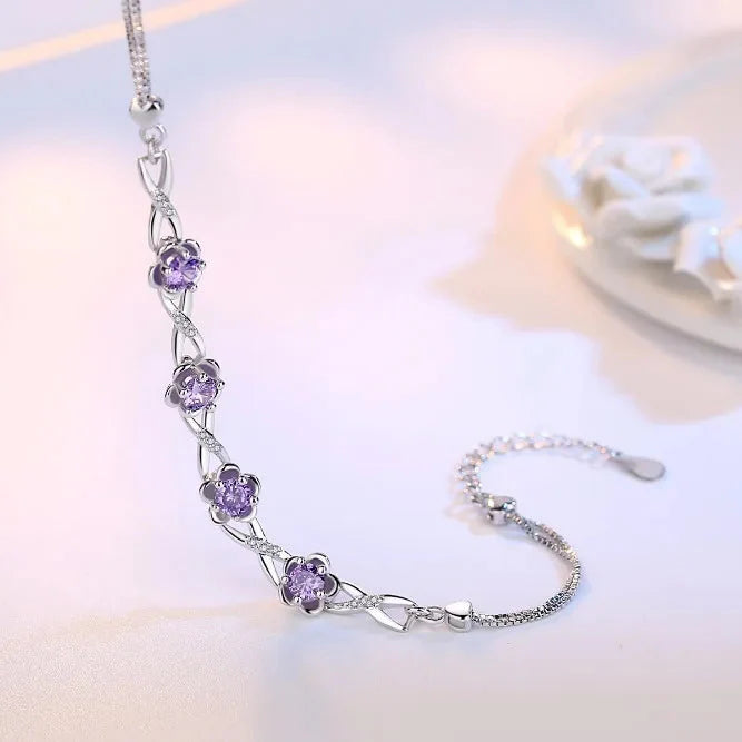 Bracelet with Delicate Purple Zircon Flowers
