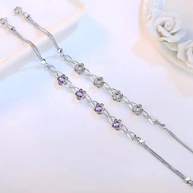 Bracelet with Delicate Purple Zircon Flowers