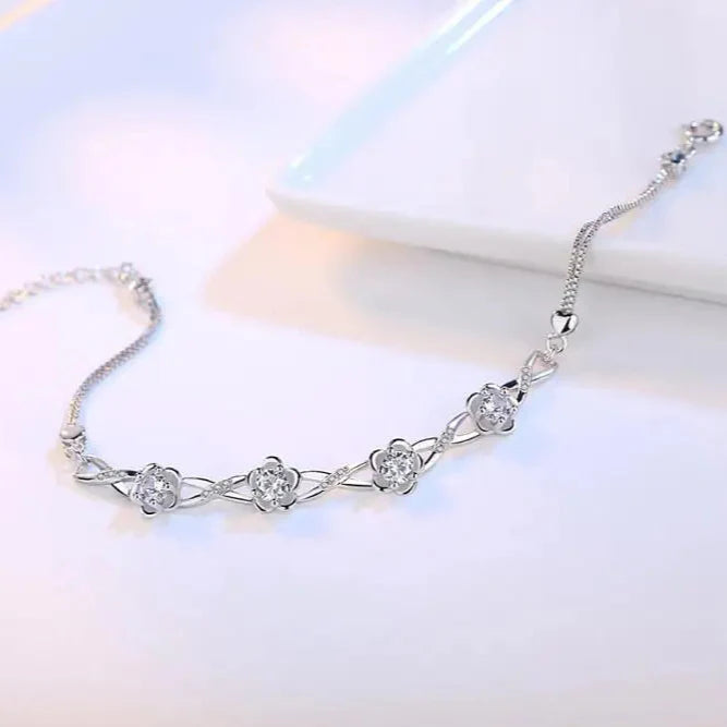 Bracelet with Delicate White Zircon Flowers