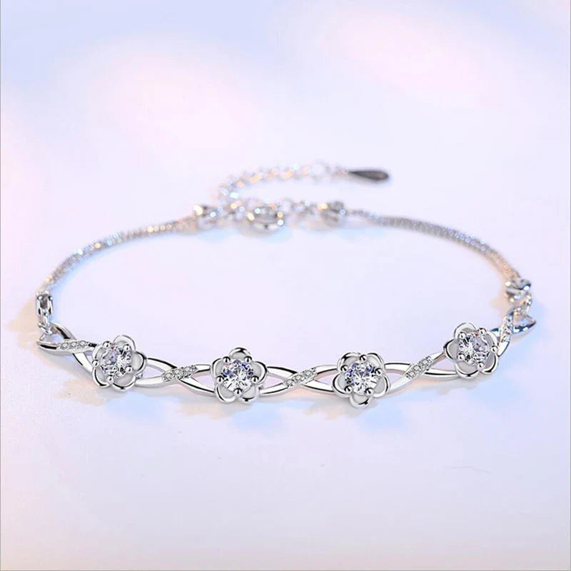 Bracelet with Delicate White Zircon Flowers