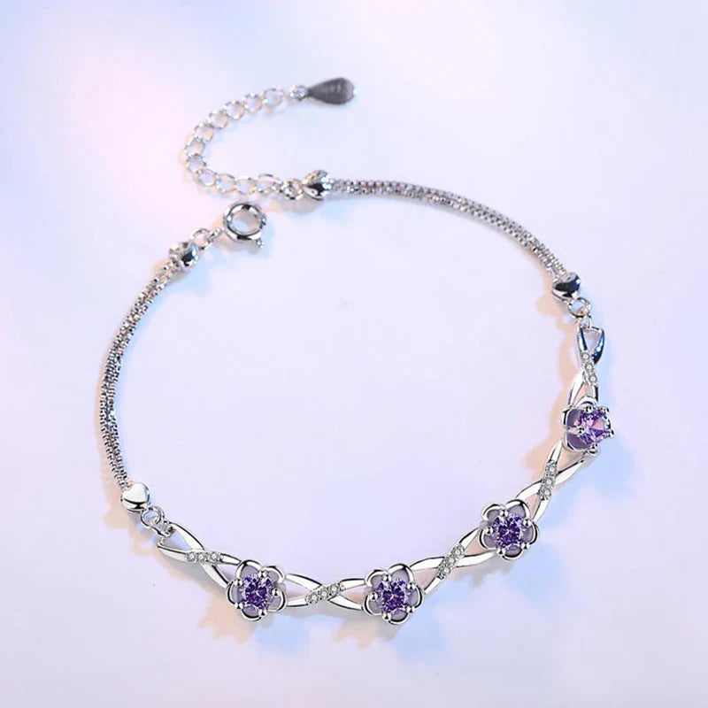 Bracelet with Delicate Purple Zircon Flowers