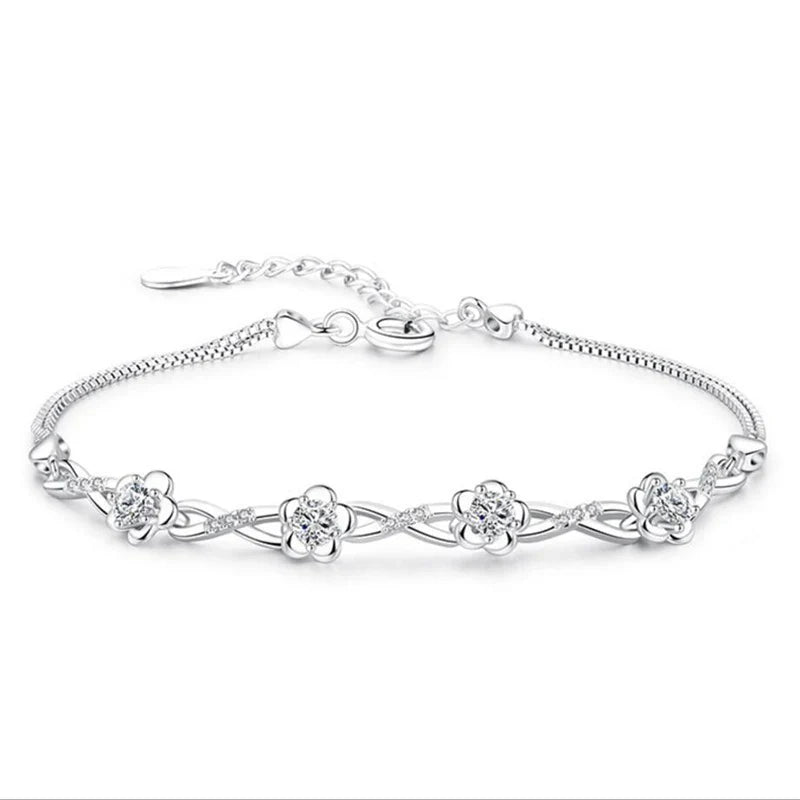 Bracelet with Delicate White Zircon Flowers