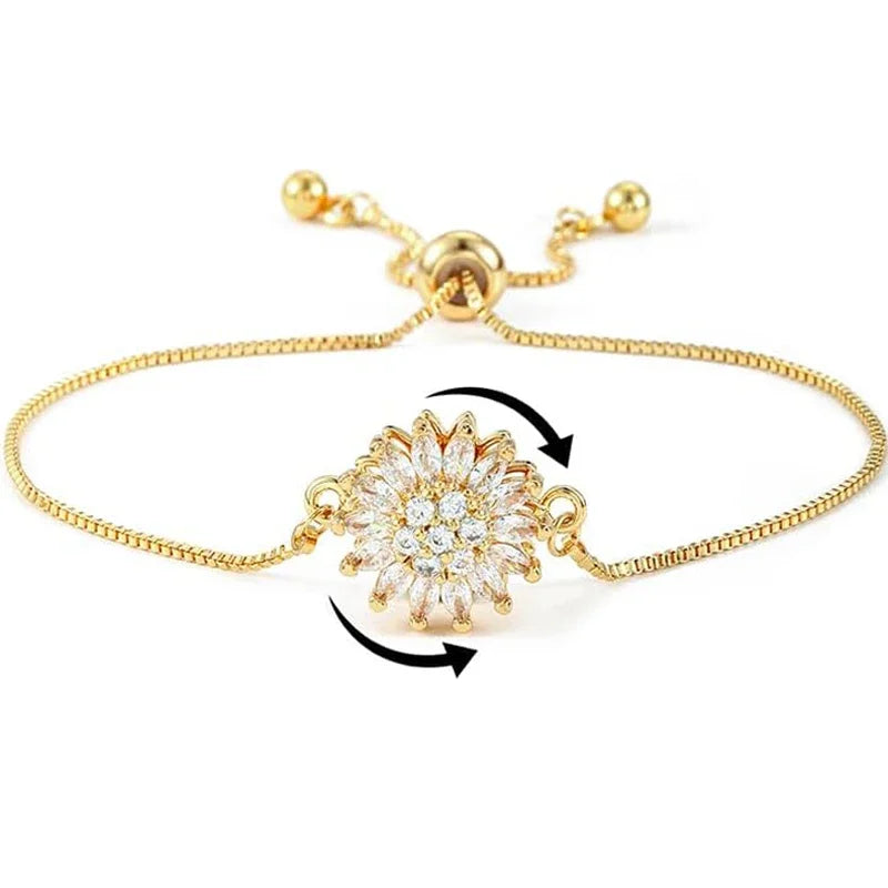 Bracelet with Rotating Anti-Stress Flower and Rhinestones 2