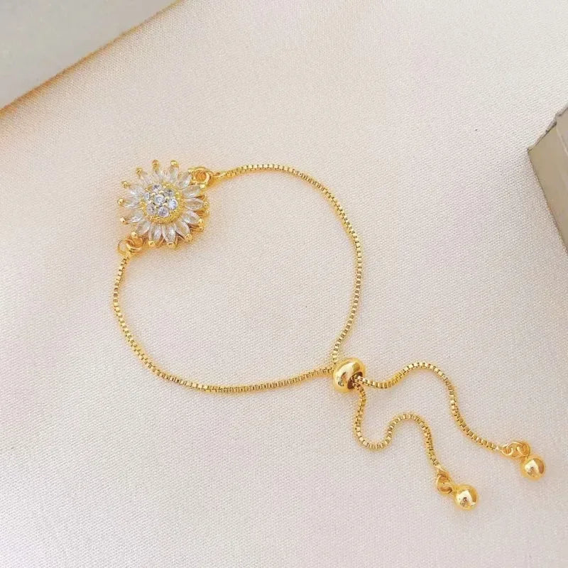 Bracelet with Rotating Anti-Stress Flower and Rhinestones 2