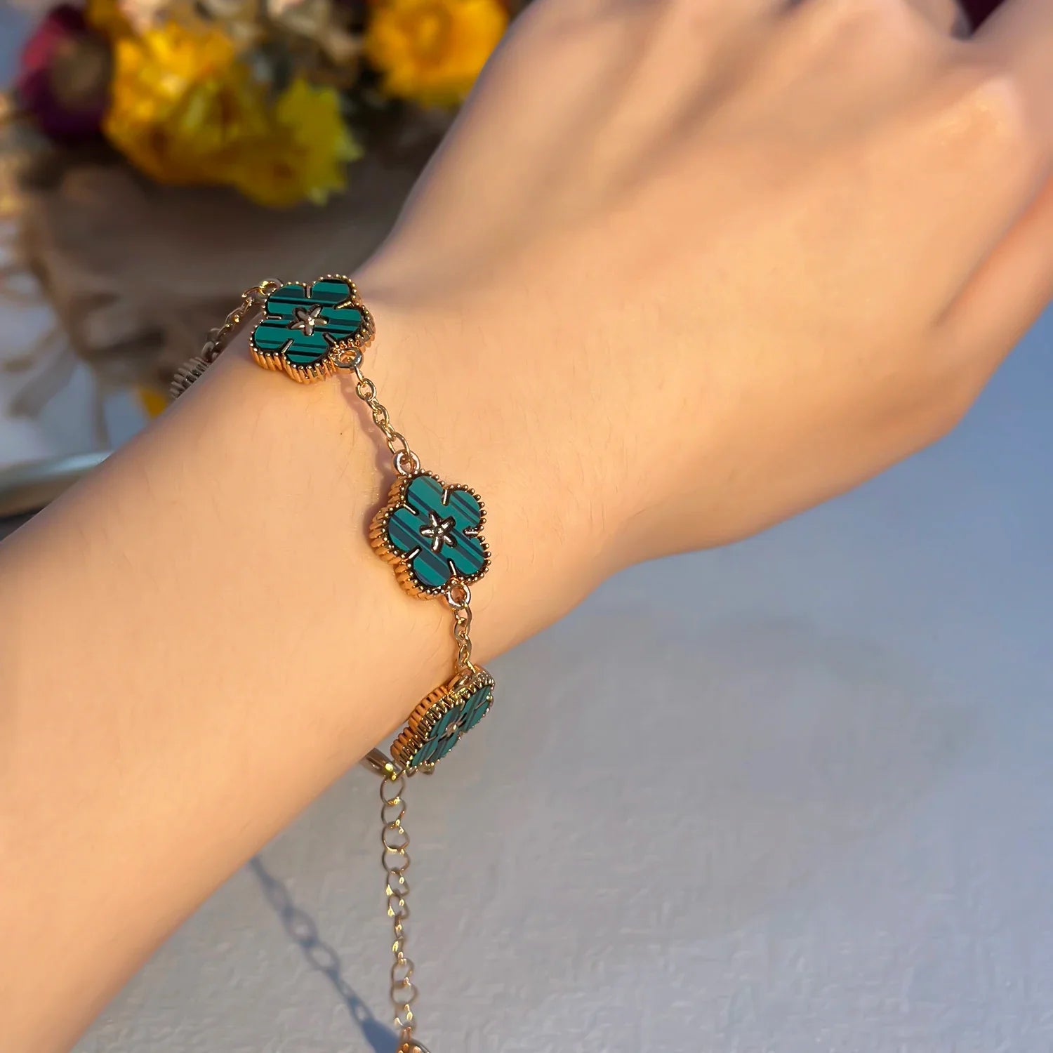 Green Flower Bracelet for Women