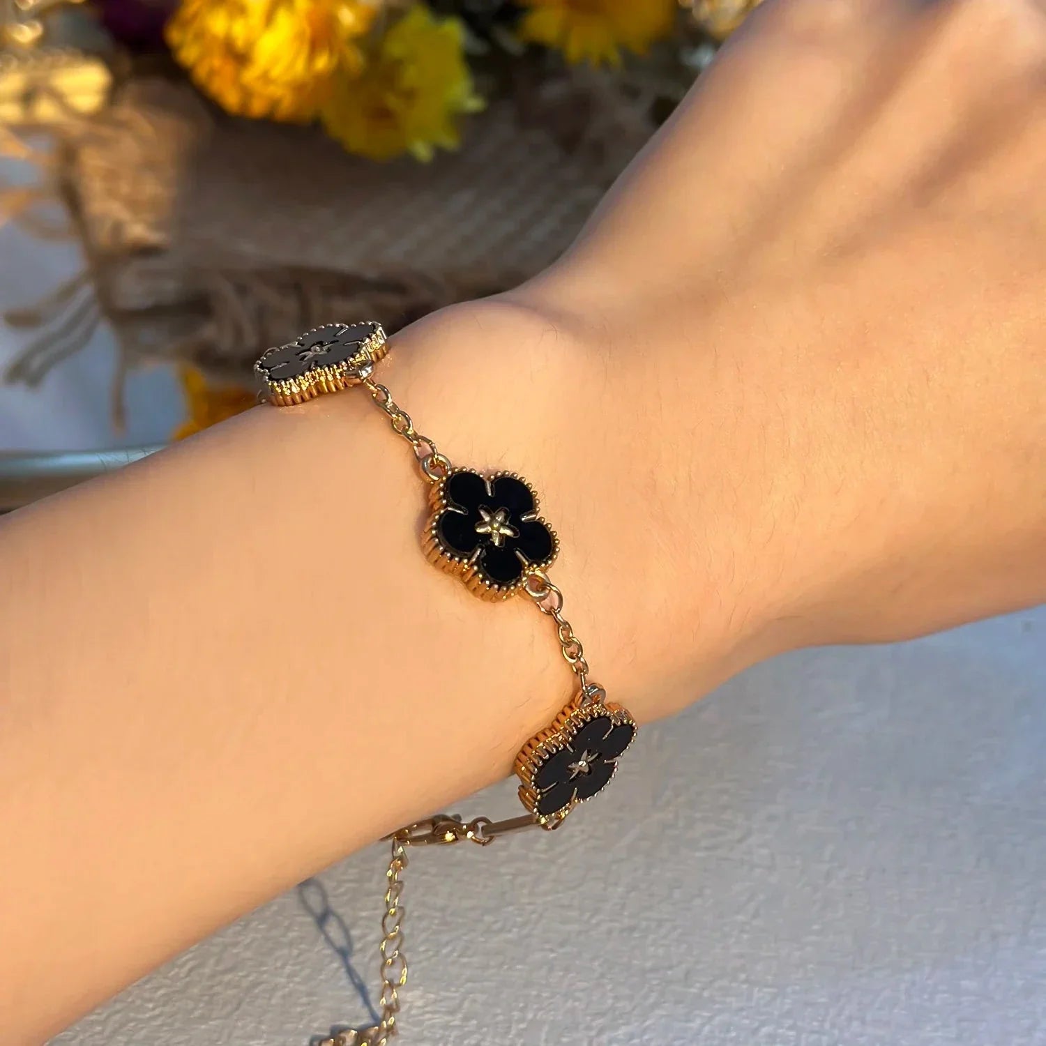 Black Flower Bracelet for Women