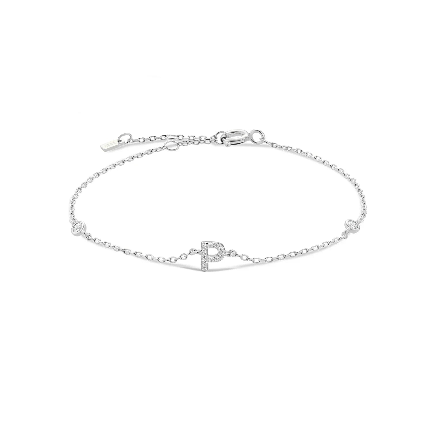 Bracelet with silver rhinestone initial p