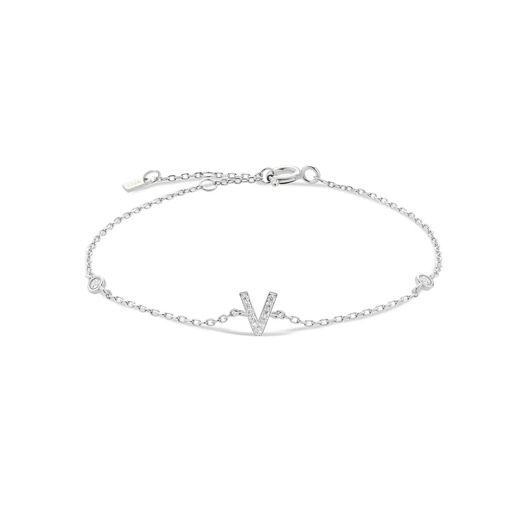 Bracelet with silver rhinestone initial v