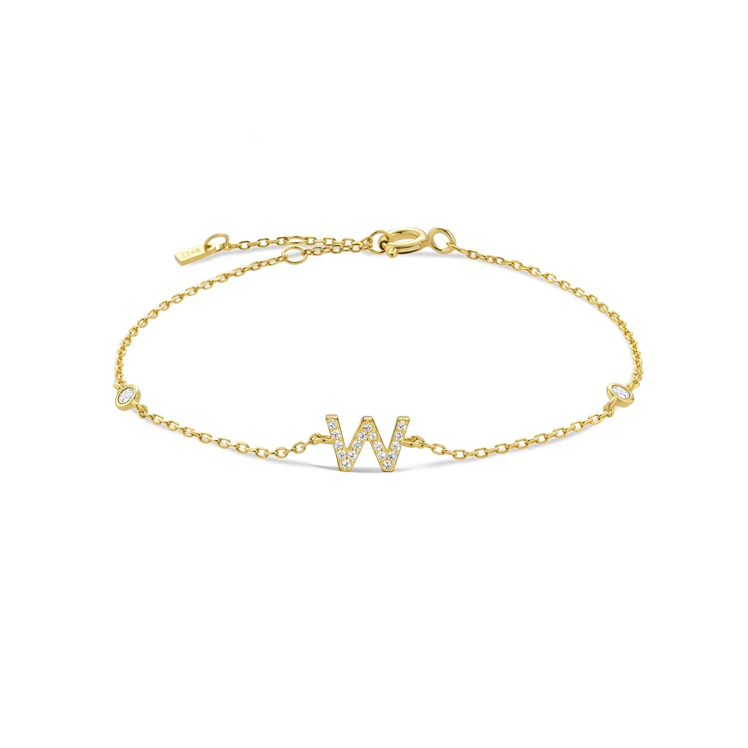 Bracelet with gold rhinestone initial w