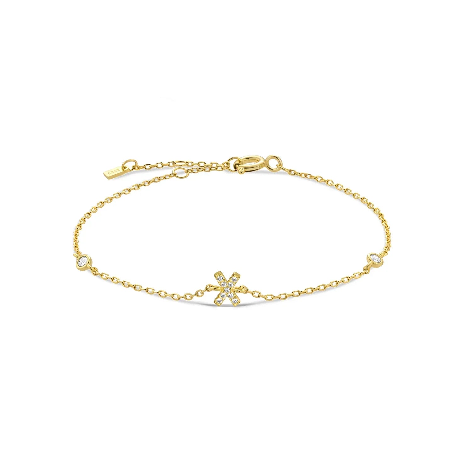 Bracelet with gold rhinestone initial x