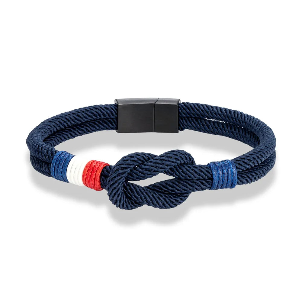 Rope-tied bracelet with the navy blue French flag