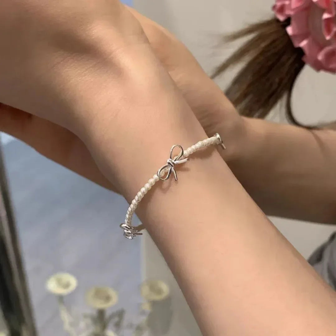 White bow bracelet for women