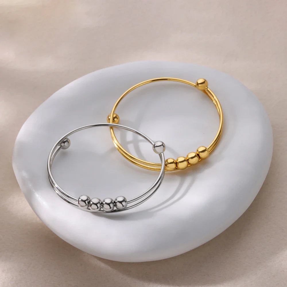 Anti-Stress Rotating Bead Bracelet for Men or Women silver