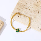 Bracelet with a Four-Leaf Clover in Green Crystal