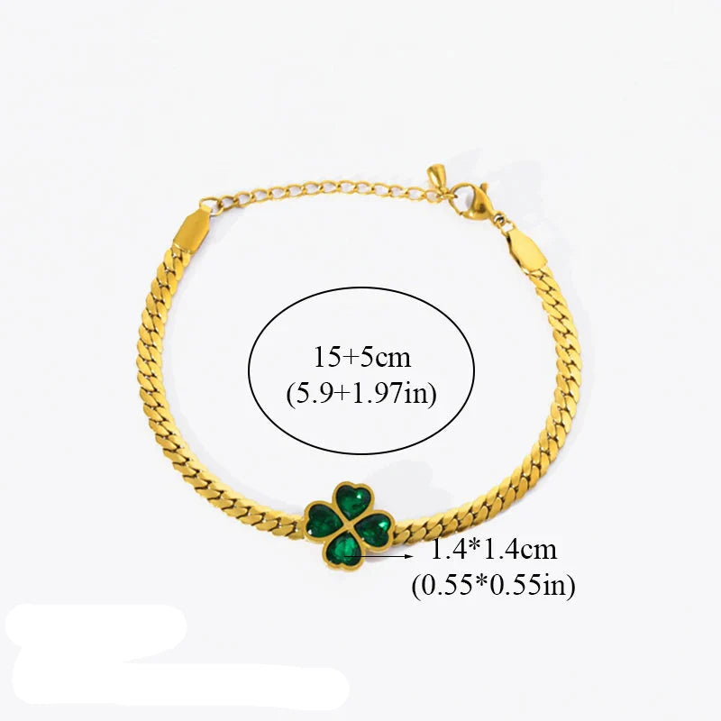 Bracelet with a Four-Leaf Clover in Green Crystal