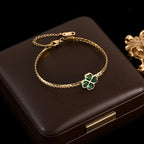 Bracelet with a Four-Leaf Clover in Green Crystal