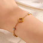 Bracelet with Four-Leaf Clovers with Gold Zircon